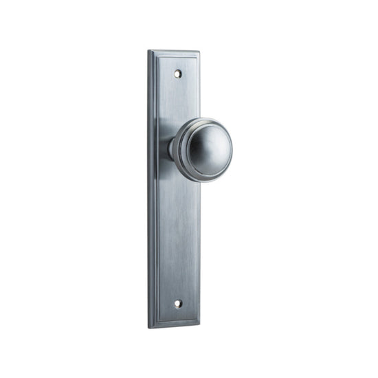 Door Knob Paddington Stepped Latch Brushed Chrome H237xW50xP68mm in Brushed Chrome