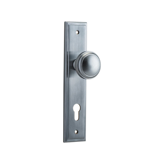 Door Knob Paddington Stepped Euro Brushed Chrome CTC85mm H237xW50xP68mm in Brushed Chrome