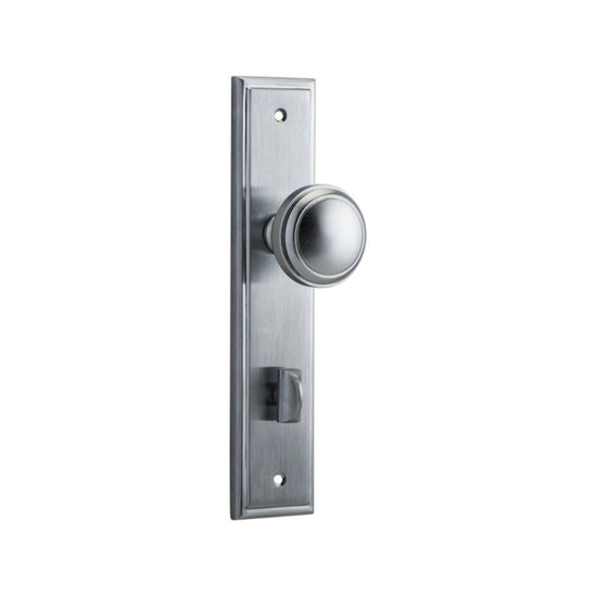 Door Knob Paddington Stepped Privacy Brushed Chrome CTC85mm H237xW50xP68mm in Brushed Chrome