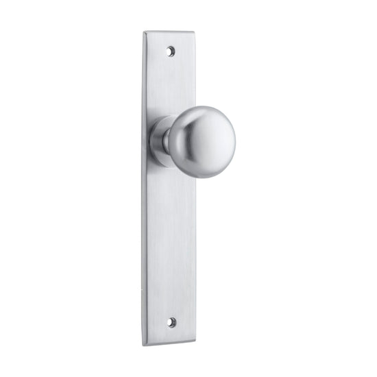 Door Knob Cambridge Chamfered Latch Brushed Chrome H240xW50xP63mm in Brushed Chrome