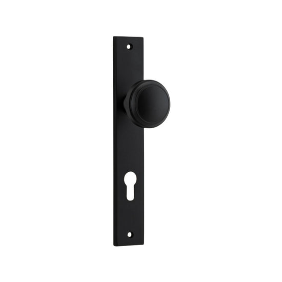 Door Knob Paddington Rectangular Euro Matt Black CTC85mm H240xW38xP68mm in Matt Black