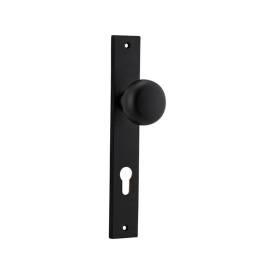 Door Knob Cambridge Rectangular Euro Matt Black CTC85mm H240xW38xP67mm in Matt Black