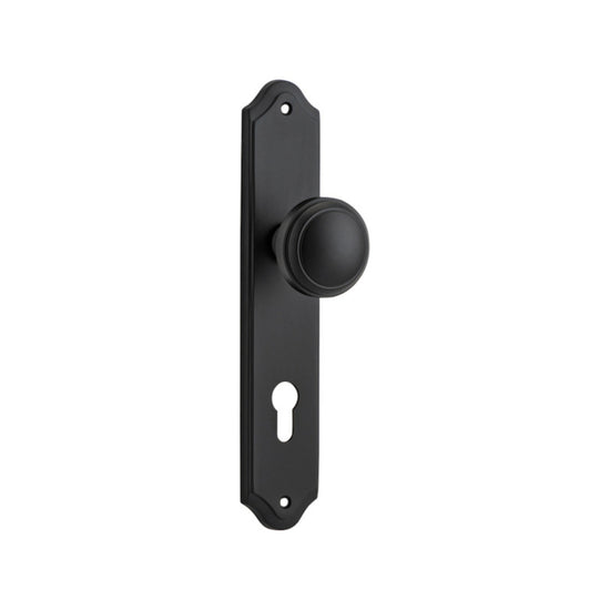 Door Knob Paddington Shouldered Euro Matt Black CTC85mm H237xW50xP68mm in Matt Black