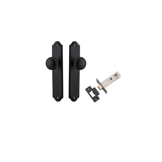 Door Knob Cambridge Shouldered Latch Matt Black H240xW50xP67mm Passage Kit, Tube Latch Split Cam 'T' Striker Matt Black Backset 60mm in Matt Black