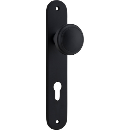 Door Knob Paddington Oval Euro Matt Black CTC85mm H237xW50xP68mm in Matt Black