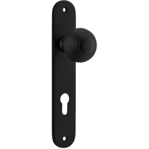 Door Knob Guildford Oval Euro Matt Black CTC85mm H230xW40xP60mm in Matt Black