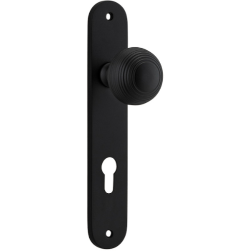 Door Knob Guildford Oval Euro Matt Black CTC85mm H230xW40xP60mm in Matt Black