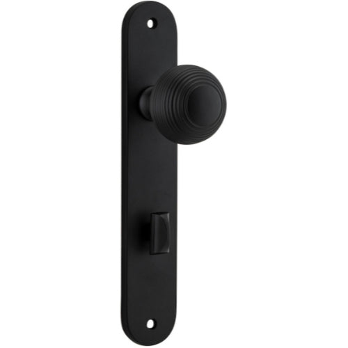 Door Knob Guildford Oval Privacy Matt Black CTC85mm H230xW40xP60mm in Matt Black