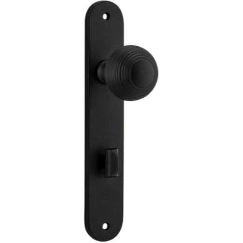 Door Knob Guildford Oval Privacy Matt Black CTC85mm H230xW40xP60mm in Matt Black