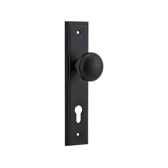 Door Knob Paddington Stepped Euro Matt Black CTC85mm H237xW50xP68mm in Matt Black