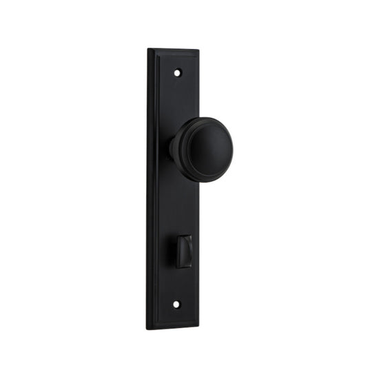 Door Knob Paddington Stepped Privacy Matt Black CTC85mm H237xW50xP68mm in Matt Black