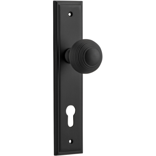 Door Knob Guildford Stepped Euro Matt Black CTC85mm H237xW50xP60mm in Matt Black