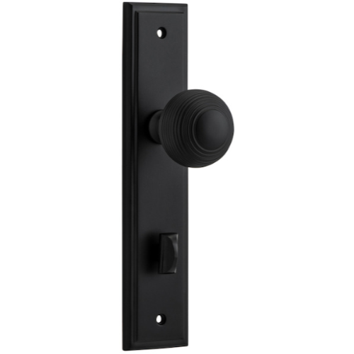 Door Knob Guildford Stepped Privacy Matt Black CTC85mm H237xW50xP60mm in Matt Black