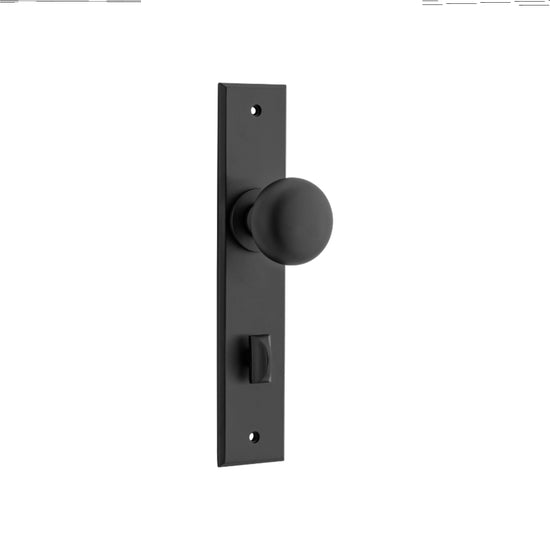 Door Knob Cambridge Chamfered Privacy Matt Black H240xW50xP63mm in Matt Black