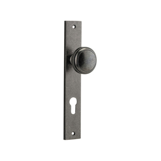 Door Knob Paddington Rectangular Euro Distressed Nickel CTC85mm H240xW38xP68mm in Distressed Nickel