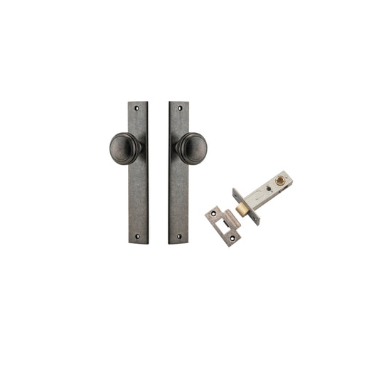 Door Knob Paddington Rectangular Latch Distressed Nickel H240xW38xP68mm Passage Kit, Tube Latch Split Cam 'T' Striker Distressed Nickel Backset 60mm in Distressed Nickel