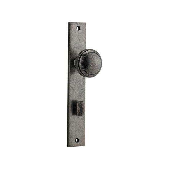 Door Knob Paddington Rectangular Privacy Distressed Nickel CTC85mm H240xW38xP68mm in Distressed Nickel