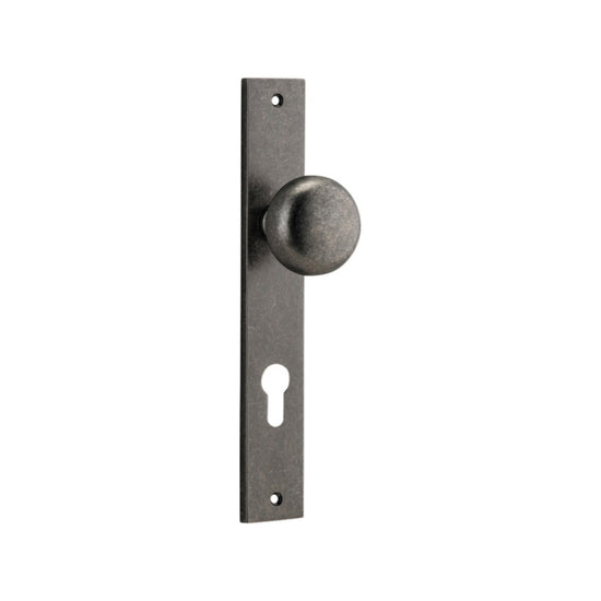 Door Knob Cambridge Rectangular Euro Distressed Nickel CTC85mm H240xW38xP67mm in Distressed Nickel