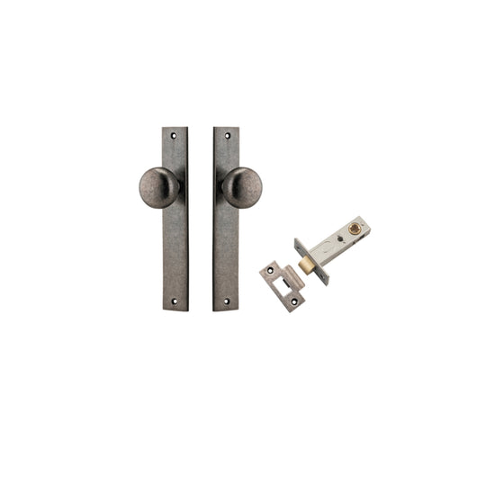 Door Knob Cambridge Rectangular Latch Distressed Nickel H240xW38xP67mm Passage Kit, Tube Latch Split Cam 'T' Striker Distressed Nickel Backset 60mm in Distressed Nickel