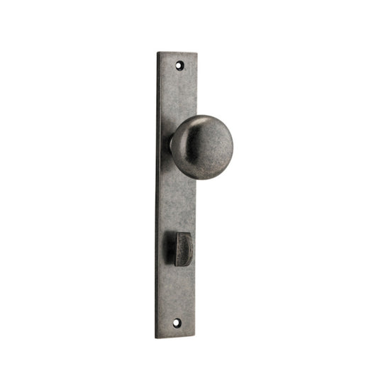 Door Knob Cambridge Rectangular Privacy Distressed Nickel CTC85mm H240xW38xP67mm in Distressed Nickel