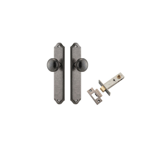 Door Knob Paddington Shouldered Latch Distressed Nickel H240xW50xP68mm Passage Kit, Tube Latch Split Cam 'T' Striker Distressed Nickel Backset 60mm in Distressed Nickel