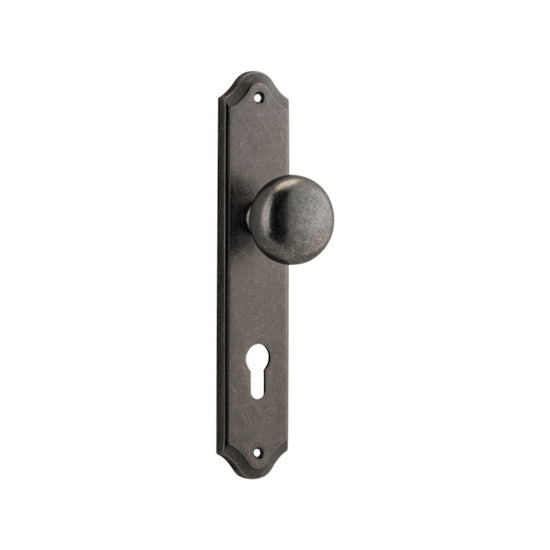 Door Knob Cambridge Shouldered Euro Distressed Nickel CTC85mm H237xW50xP67mm in Distressed Nickel