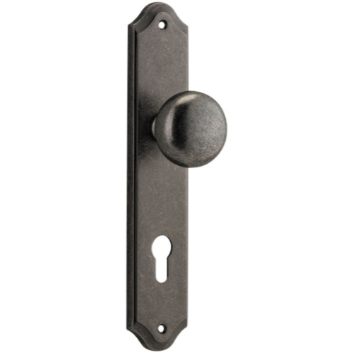 Door Knob Cambridge Shouldered Euro Distressed Nickel CTC85mm H237xW50xP67mm in Distressed Nickel