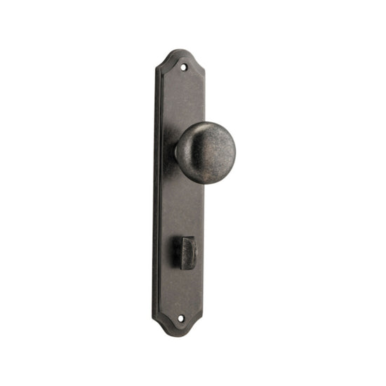 Door Knob Cambridge Shouldered Privacy Distressed Nickel CTC85mm H237xW50xP67mm in Distressed Nickel