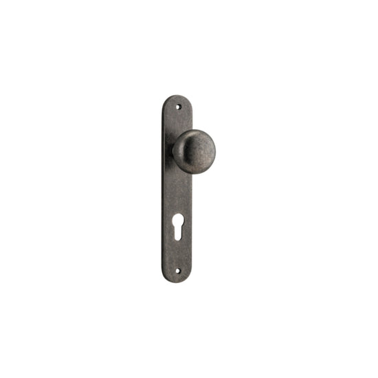 Door Knob Cambridge Oval Euro Distressed Nickel CTC85mm H230xW40xP67mm in Distressed Nickel