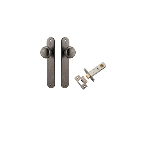 Door Knob Cambridge Oval Latch Distressed Nickel H240xW40xP67mm Passage Kit, Tube Latch Split Cam 'T' Striker Distressed Nickel Backset 60mm in Distressed Nickel