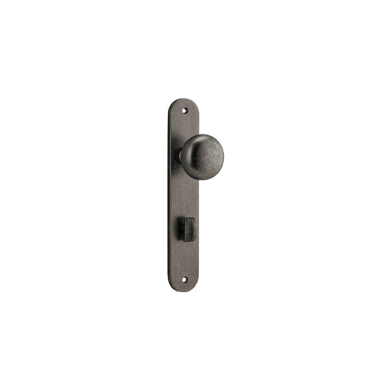 Door Knob Cambridge Oval Privacy Distressed Nickel CTC85mm H230xW40xP67mm in Distressed Nickel