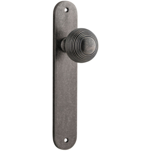 Door Knob Guildford Oval Latch Distressed Nickel H230xW40xP60mm in Distressed Nickel