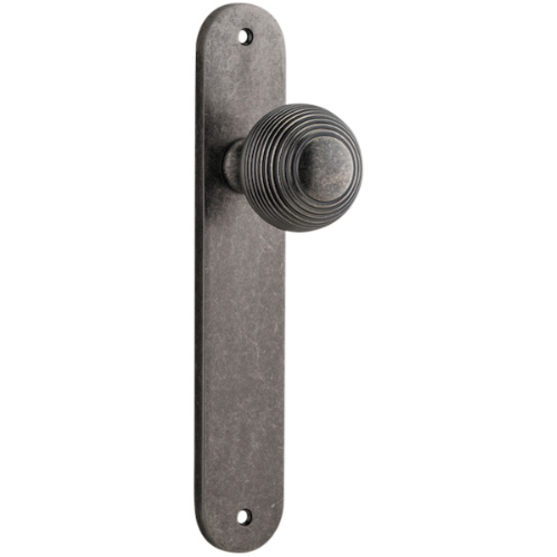 Door Knob Guildford Oval Latch Distressed Nickel H230xW40xP60mm in Distressed Nickel