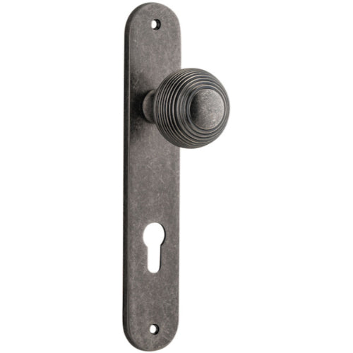 Door Knob Guildford Oval Euro Distressed Nickel CTC85mm H230xW40xP60mm in Distressed Nickel