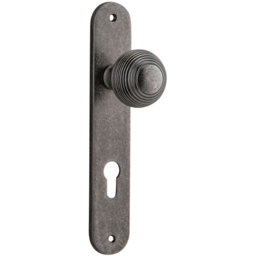 Door Knob Guildford Oval Euro Distressed Nickel CTC85mm H230xW40xP60mm in Distressed Nickel