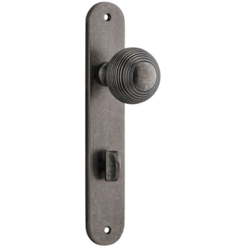 Door Knob Guildford Oval Privacy Distressed Nickel CTC85mm H230xW40xP60mm in Distressed Nickel