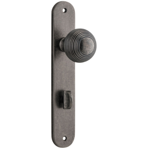 Door Knob Guildford Oval Privacy Distressed Nickel CTC85mm H230xW40xP60mm in Distressed Nickel