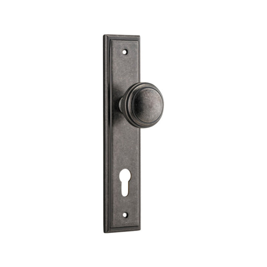 Door Knob Paddington Stepped Euro Distressed Nickel CTC85mm H237xW50xP68mm in Distressed Nickel