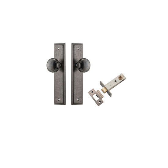 Door Knob Paddington Stepped Latch Distressed Nickel H240xW50xP68mm Passage Kit, Tube Latch Split Cam 'T' Striker Distressed Nickel Backset 60mm in Distressed Nickel