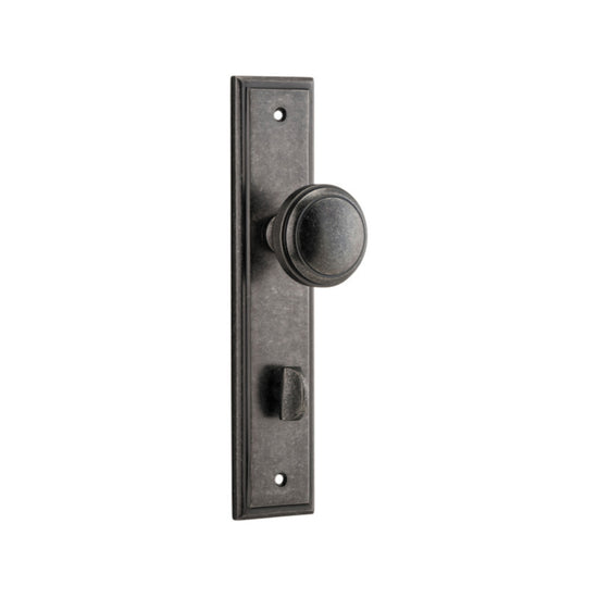 Door Knob Paddington Stepped Privacy Distressed Nickel CTC85mm H237xW50xP68mm in Distressed Nickel