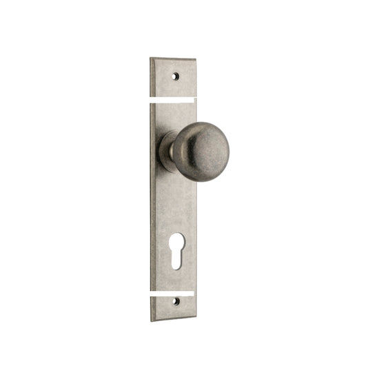 Door Knob Cambridge Chamfered Euro Distressed Nickel H240xW50xP63mm in Distressed Nickel