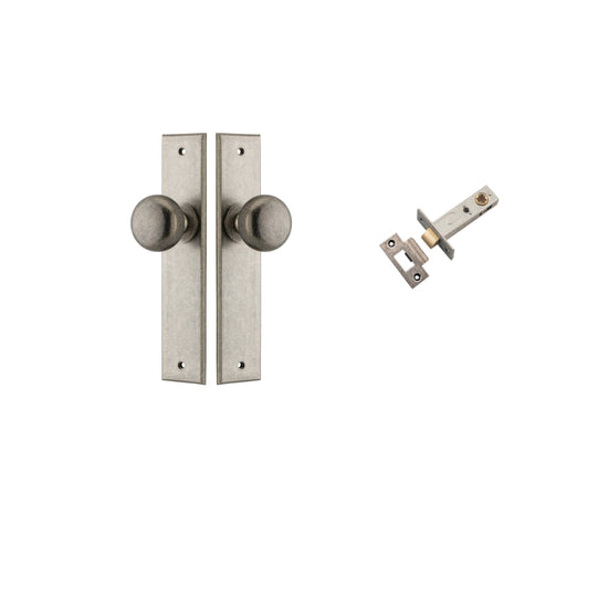 Door Knob Cambridge Chamfered Distressed Nickel D55xP62mm BPH240xW50mm Passage Kit, Tube Latch Split Cam 'T' Striker Distressed Nickel Backset 60mm in Distressed Nickel