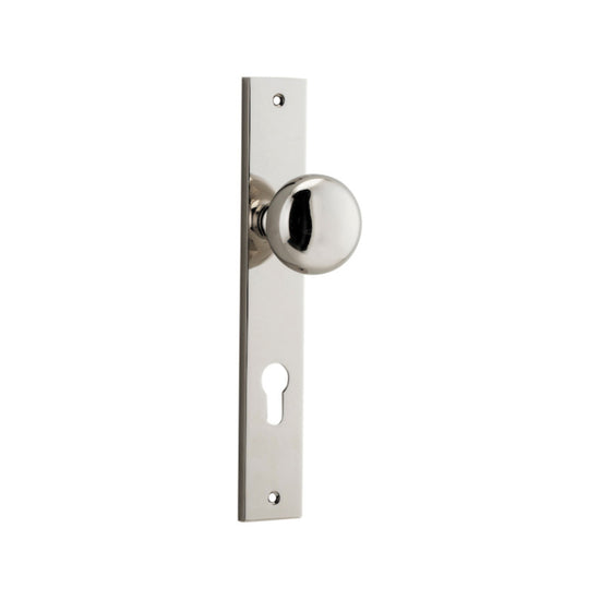 Door Knob Cambridge Rectangular Euro Polished Nickel CTC85mm H240xW38xP67mm in Polished Nickel