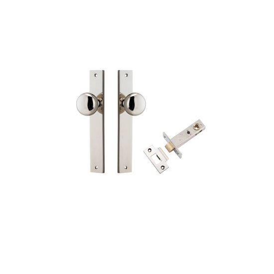 Door Knob Cambridge Rectangular Latch Polished Nickel H240xW38xP67mm Passage Kit, Tube Latch Split Cam 'T' Striker Polished Nickel Backset 60mm in Polished Nickel