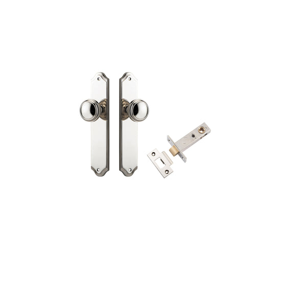 Door Knob Paddington Shouldered Latch Polished Nickel H240xW50xP68mm Passage Kit, Tube Latch Split Cam 'T' Striker Polished Nickel Backset 60mm in Polished Nickel