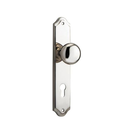 Door Knob Cambridge Shouldered Euro Polished Nickel CTC85mm H237xW50xP67mm in Polished Nickel