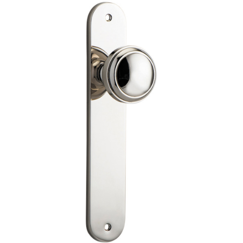 Door Knob Paddington Oval Latch Polished Nickel H237xW50xP68mm in Polished Nickel