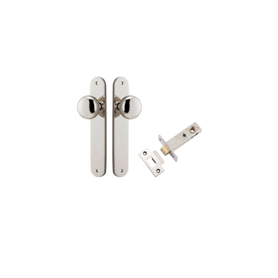 Door Knob Cambridge Oval Latch Polished Nickel H240xW40xP67mm Passage Kit, Tube Latch Split Cam 'T' Striker Polished Nickel Backset 60mm in Polished Nickel