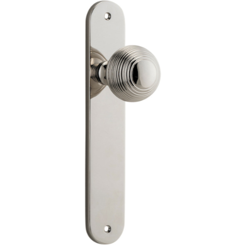 Door Knob Guildford Oval Latch Polished Nickel H230xW40xP60mm in Polished Nickel