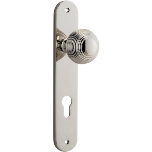 Door Knob Guildford Oval Euro Polished Nickel CTC85mm H230xW40xP60mm in Polished Nickel